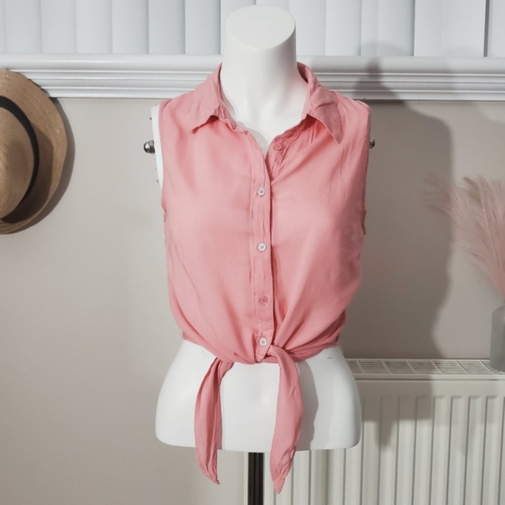 American Dream Sleeveless Lace Tie Waist Blouse- Small
